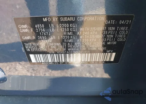 2021 Subaru Outback Premium from USA, damaged, VIN 4S4BTACC1M3205855